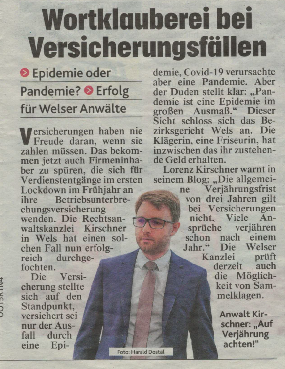 Krone-Artikel Lorenz Kirschner Corona Betriebsausfallversicherung